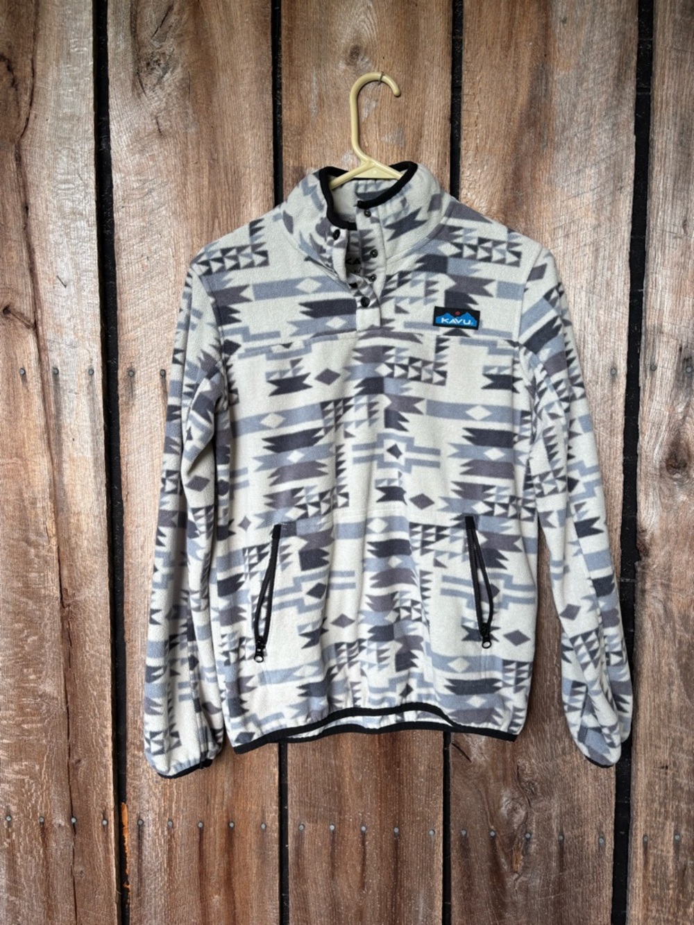 KAVU Fleece Pullover XS Aztec Southwest Snap Neck Jacket Gray Cream Women's
